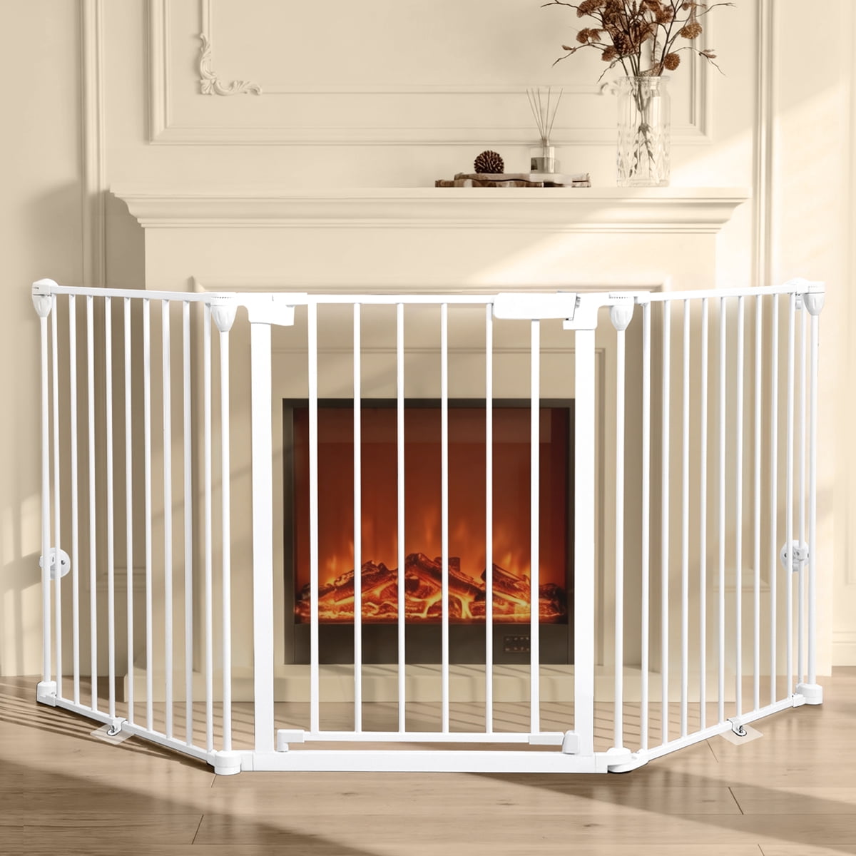 Pet Safety Gate, Caveen 3Panels 80" Extra Wide Iron Gates for Doorway Kitchen Playard, White