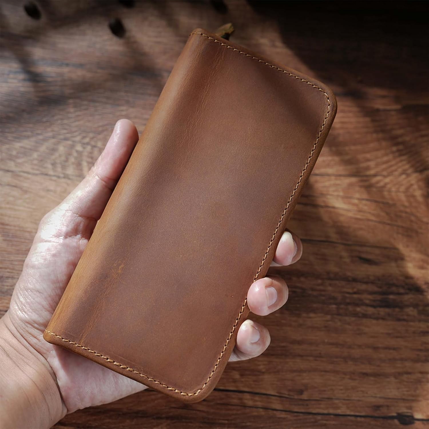 ABPETE Vintage Leather Fountain Pen Case 3 Divided Slots, Zippered Pen Case Pouch, Handmade Display Holder for Rollerball Pen (Brown)