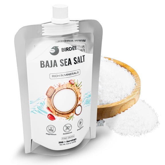 Birdee Baja Mineral Sea Salt, Natural, Fine Grind, 8.8 oz Resealable Pouch