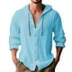 thumbnail image 1 of Camisa de lino con botones y capucha para hombre: manga larga, lengüetas para remangar, botones de madera, ropa de playa/casual, tallas S-XXXL, 1 of 8