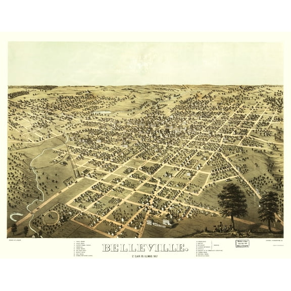 Historic Panoramic View - Belleville Illinois - Ruger 1867 - 23 x 29.45 - Vintage Wall Art