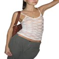 thumbnail image 1 of OUSITAID Women Sheer Mesh Crop Tops Floral Lace Patchwork See Through Slim Fit Tank Top Summer Retro Sling Vests, 1 of 6