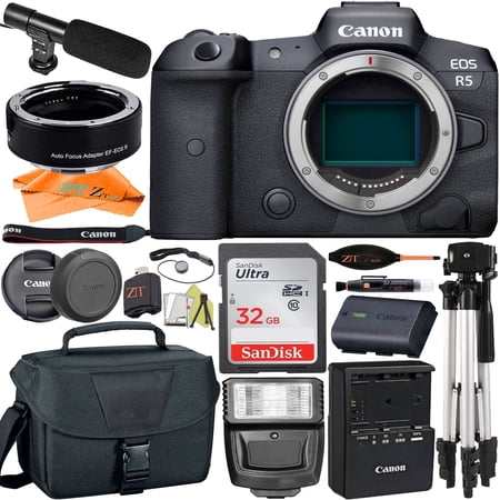 Canon EOS R5 Mirrorless Digital Camera (Body Only) with Mount Adapter + 32GB Card + Case + ZeeTech Accessory Bundle (International Version)