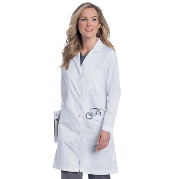 Landau Full Length Lab Coat for Women: Classic Relaxed Fit, 4 Button, 5 Pockets, Stitched Back Belt, 3153