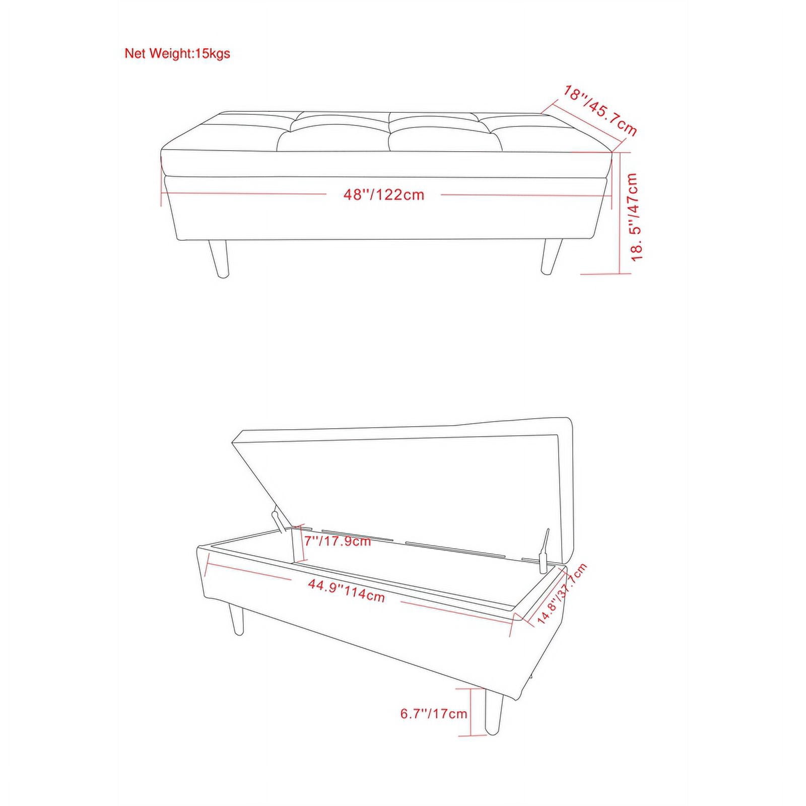 Simpli Home Shay 48" Wide Modern Rectangle Storage Ottoman in Gray Taupe Vegan Faux Leather