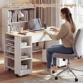 thumbnail image 6 of Advwin Rolling Sewing Craft Table with Storage, Pull-Out Cabinet & Large Drawer, Sewing Desk with Locking Wheels for Home Studio, White+Wood, 6 of 13