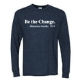 thumbnail image 2 of Inspirational Quote Be the Change by Mahatma Gandhi 1913 Mens Long Sleeve Shirt, Vintage Heather Navy, X-Large, 2 of 3