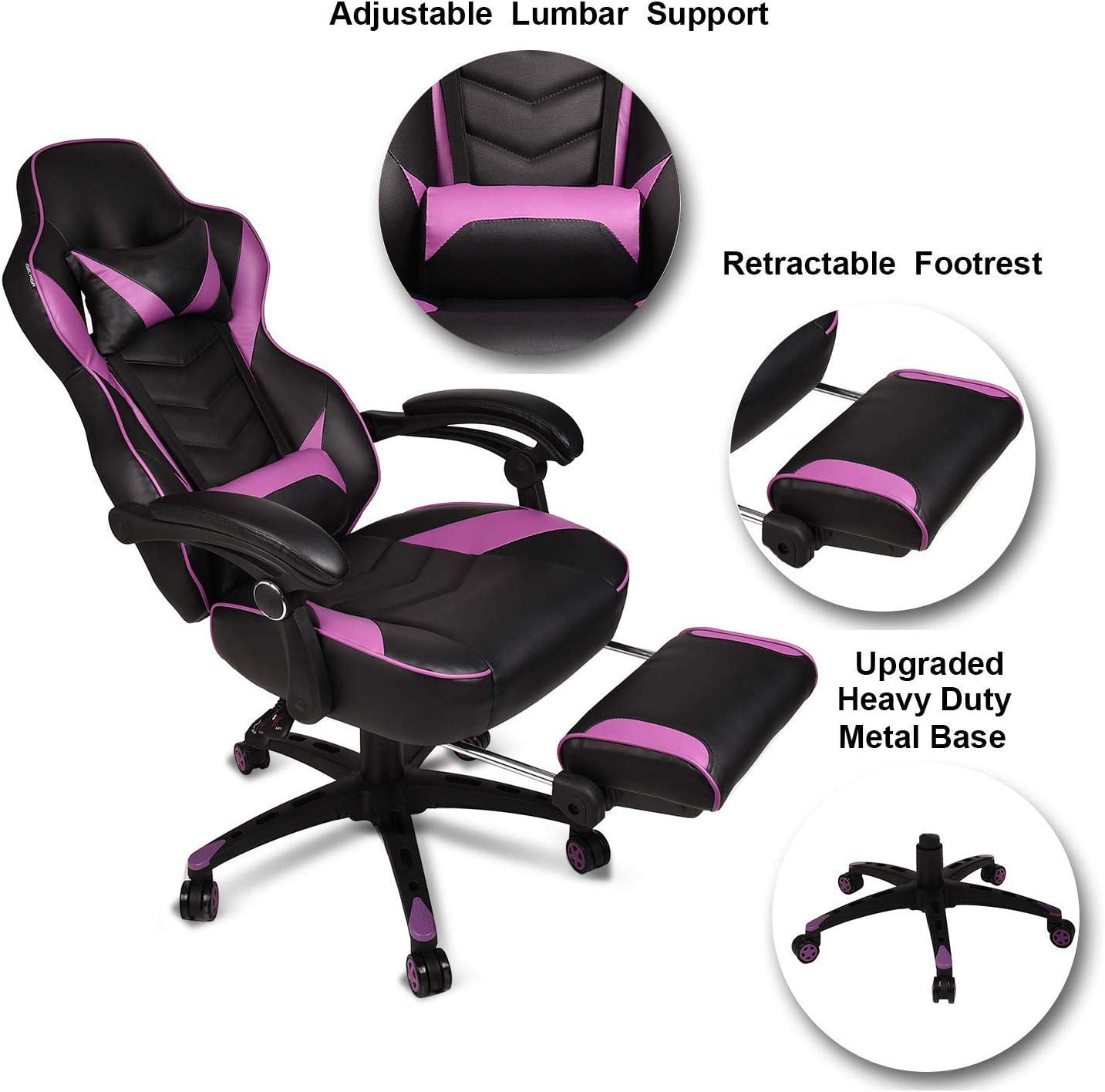Elecwish Racing Style Reclining Gaming, Purple Leather Office Chairs