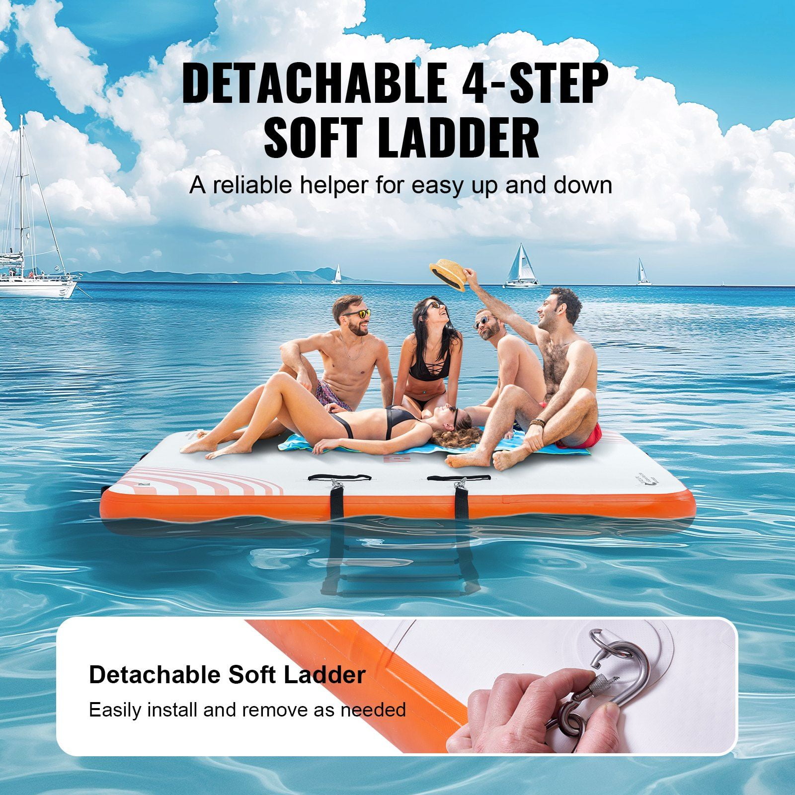 Inflatable Floating Dock, Non-Slip Water Floating Dock Mat with Portable Carrying Bag & Detachable Ladder,6 x 5FT Inflatable Dock Platform,  Floating Platform Island Raft for Pool Beach Ocean