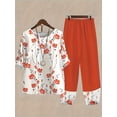 thumbnail image 5 of Plus Size Casual Outfits Set, Women's Plus Floral Print Short Sleeve Round Neck Tee & Pants Outfits Two Piece Set, 5 of 5