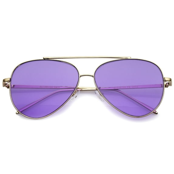 sunglassLA Unisex Retro Metal Frame Double Nose Bridge Color Flat Lens Aviator Sunglasses 60mm (Gold / Purple) - 60mm