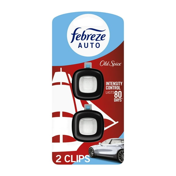 Febreze AUTO Car Air Freshener, Odor-Fighting Car Vent Clip, Old Spice, 2 Count