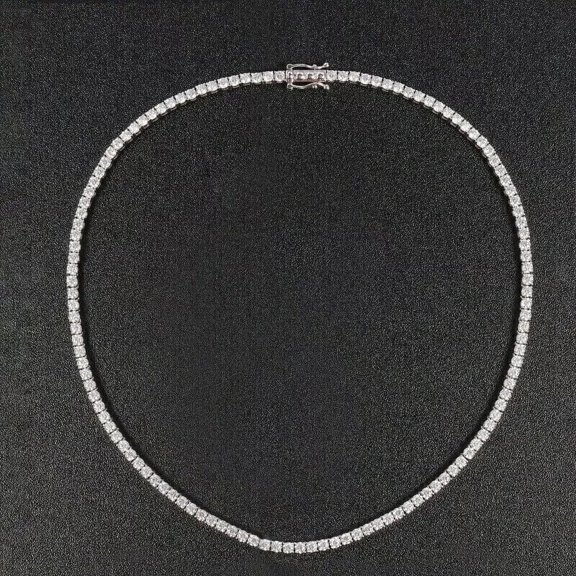 3MM Simulated Diamond Women's Tennis Necklace Chain 14K White Gold Plated 18".