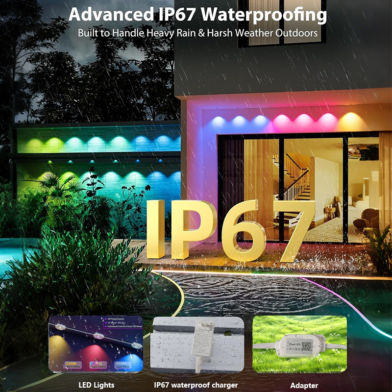 Smart Eave Lights 100FT Permanent Outdoor Lights RGBIC LED Strip Lights DIY Color Music Sync Waterproof for House Roof Decor