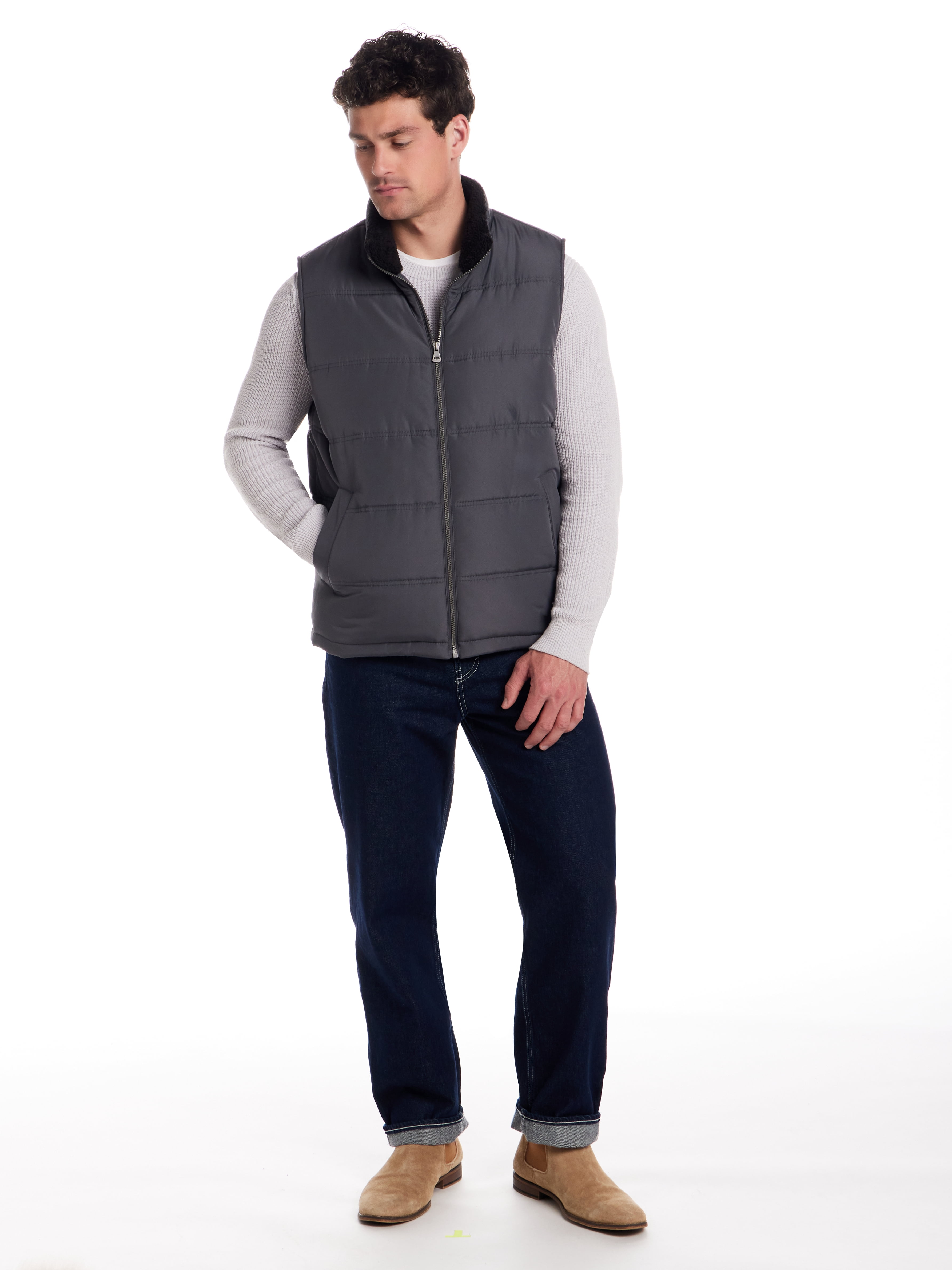 Frontier Threads Men's Sherpa Lined Horizontal Quilted Vest