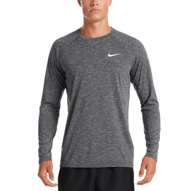 Nike Swim Men's Heather Long Sleeve Hydroguard Rash Guard Black Large ...