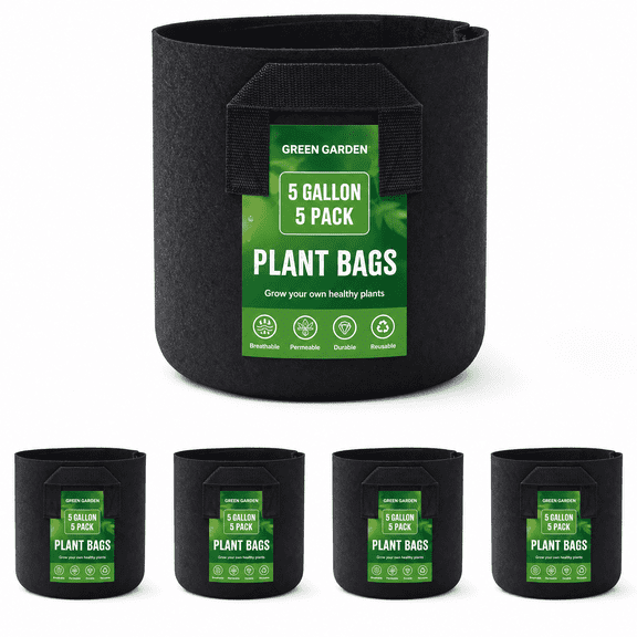 Mikhai 5-Pack 10 Gallon Grow Bags Heavy Duty 150G Thickened Nonwoven Plant Fabric Pots with Handles