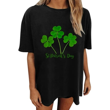 

koaiezne St Patricks Day Womens Short Sleeve Crew Neck Leaf Letter Printed T Shirt Top Casual Loose Shirts Tee Blouse Printed Scrub Tops Short Turtleneck Shirt
