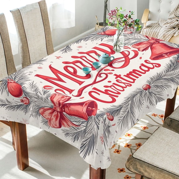 BZSMCE Square Tablecloth Christmas Elegant Bell and Bowknot Pattern Tableclothes