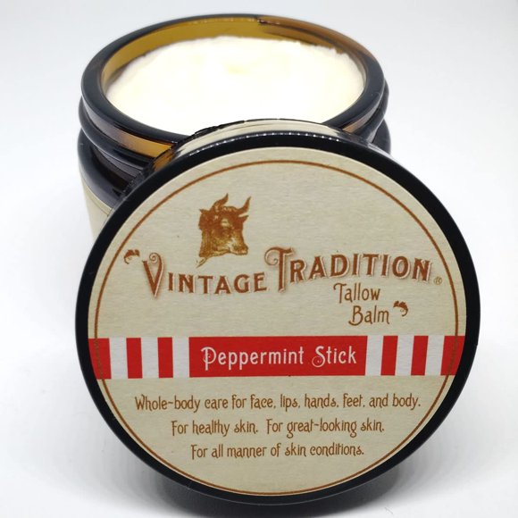 Bálsamo multiusos de sebo de res Vintage Tradition - Aceite de menta hidratante curativo Salve para el cuidado de la piel Reemplaza la loción corporal Crema para manos Más - Aceite esencial Aceite de