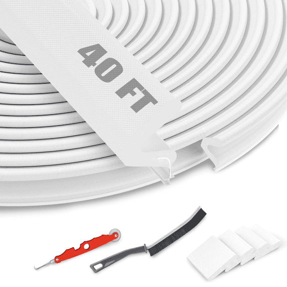 40FT Weather Stripping Door Seal, Kerf Door Seal Strip, for Large Gaps, Light Blocking, Insulation and Easy Installation, White