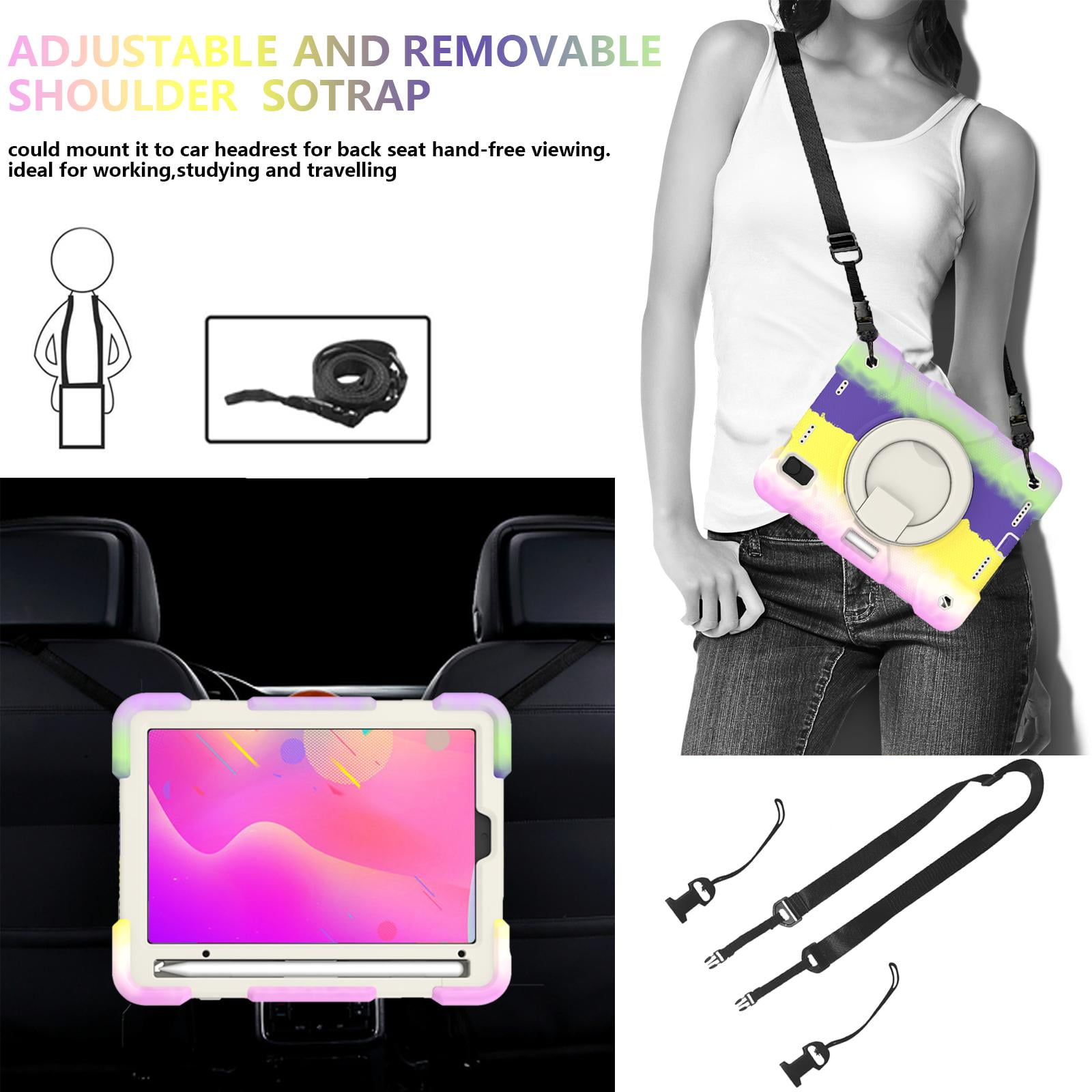 Allytech iPad mini 6th Gen Case Kids, Shoulder Strap Kickstand Heavy Duty Shockproof Handle Hybrid PC TPU Rugged Protective Pencil Holder Case Cover for Apple iPad mini 6 8.3" 2021 -Colorful Purple