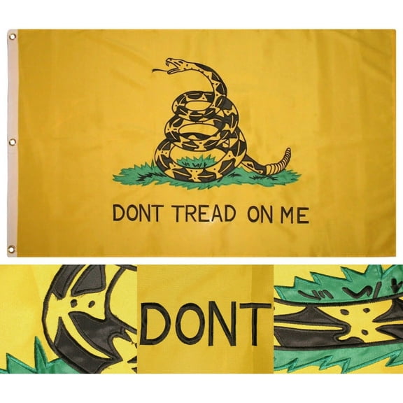 3x5 Embroidered Gadsden Culpeper Dont Tread Synthetic Cotton Flag 3 Clips & Pin