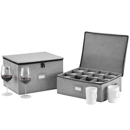 

Wine Glass Storage and Cup Storage Case - Set of 2 Stackable Containers with Fully Padded Interior and Outside Hard Shell - 12pcs per Box with Insert Cards for Labelling and Side Handles