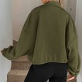 thumbnail image 5 of WTOBBY Women's Fashion Solid Color Baseball Jacket with Long Sleeve, High Neck, Drawstring Hem, and Pockets,Army Green L, 5 of 7