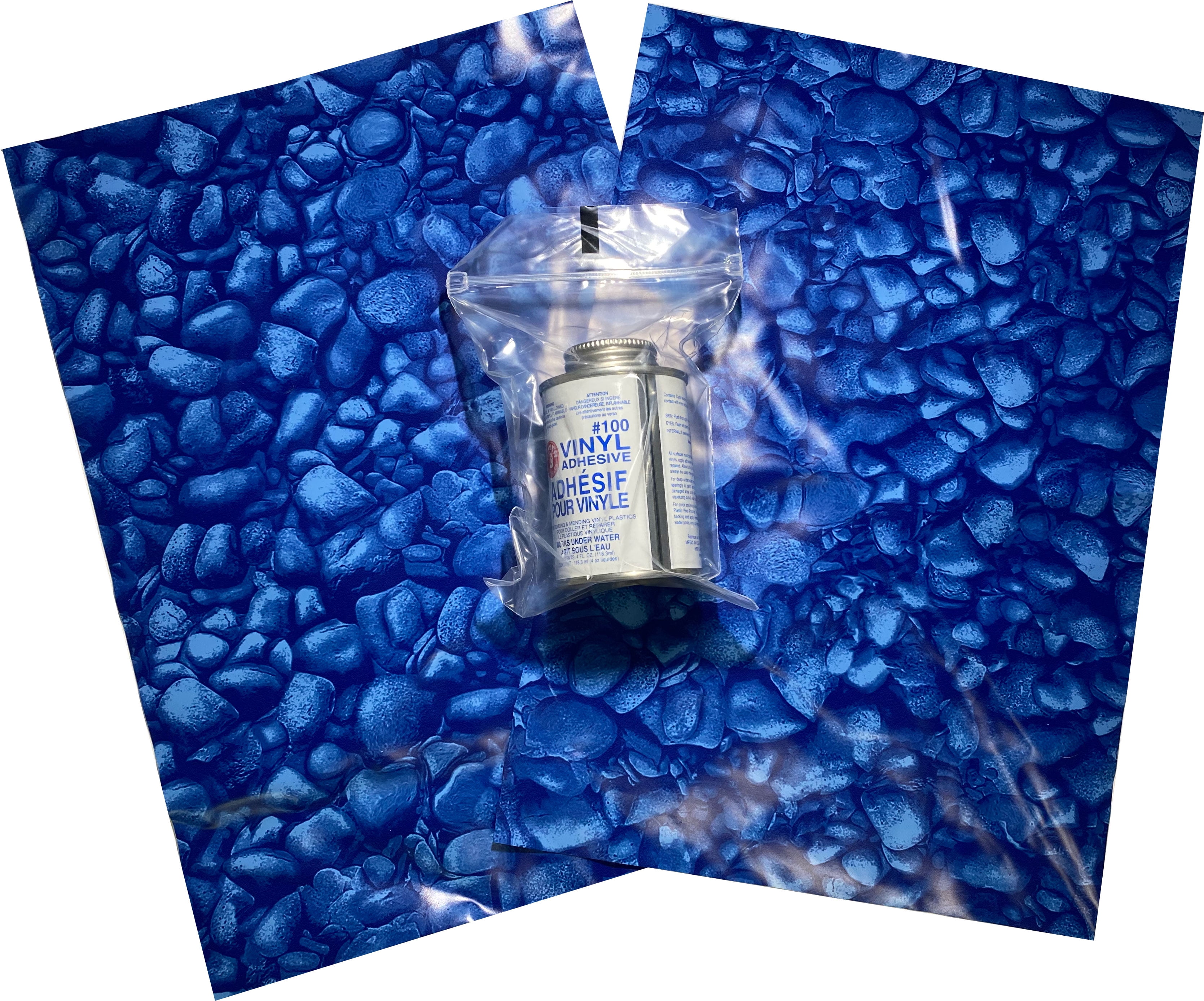 Vinyl Liner Repair Kit 2 Patches 1 ft x 8" River Rock Design with Glue