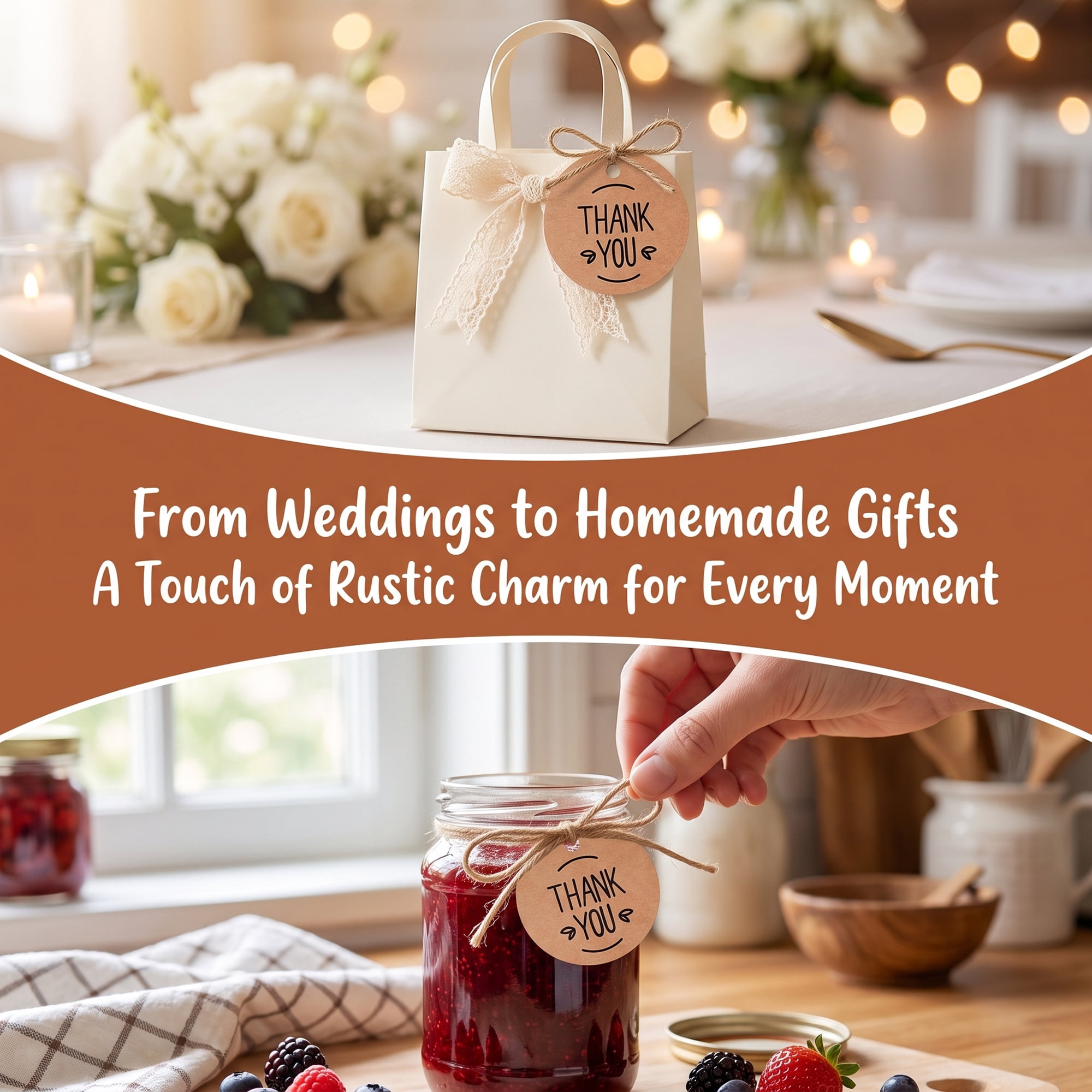 Unique Bargains Round Circle Gift Tags with Natural Twine 1.2" x 1.2" Tiny Heart Pattern