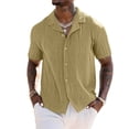 thumbnail image 2 of Coorders George Mens Striped Summer Button Down Shirts with Short Sleeve, Casual Beach Shirts Cotton Linen Shirts for Men , Khaki,Size, XXXL, 2 of 6