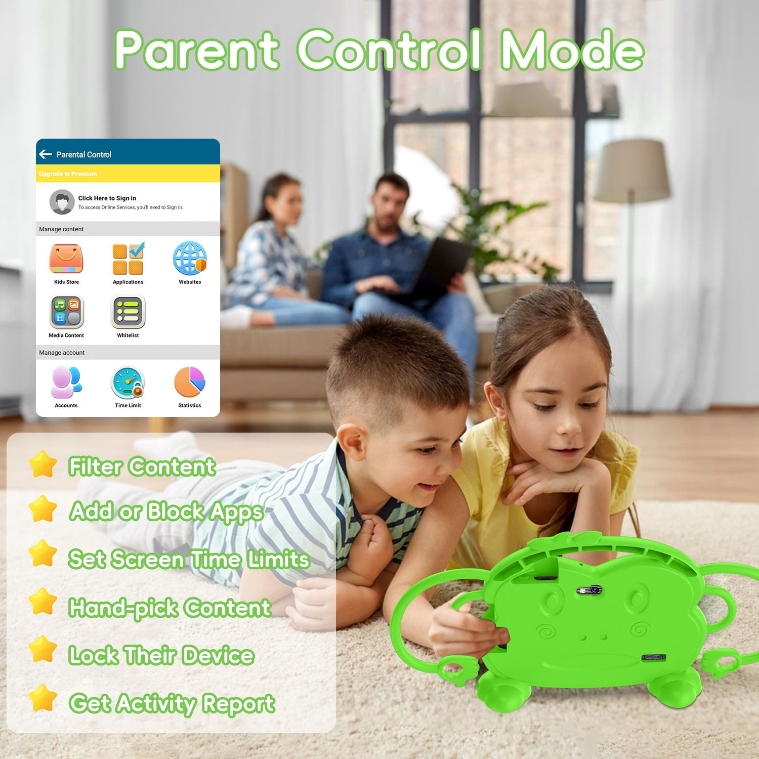 Kids Tablet, 7 inch Android Tablet for Kids, 6GB RAM 32GB ROM Quad-Core Toddler Tablet with Shockproof Case, Bluetooth, WiFi, Parental Control, 2MP+2MP Dual Camera, GPS, Games