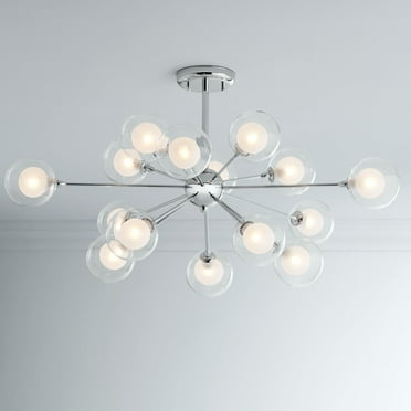 Possini Euro Design Modern Ceiling Light Semi Flush Mount Fixture Chrome 30 1/2" Wide 15-Light Sputnik Double Glass for Bedroom