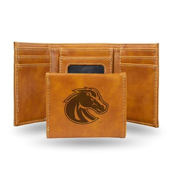 Boise-St. Bronco's Laser Engraved Brown Trifold Wallet