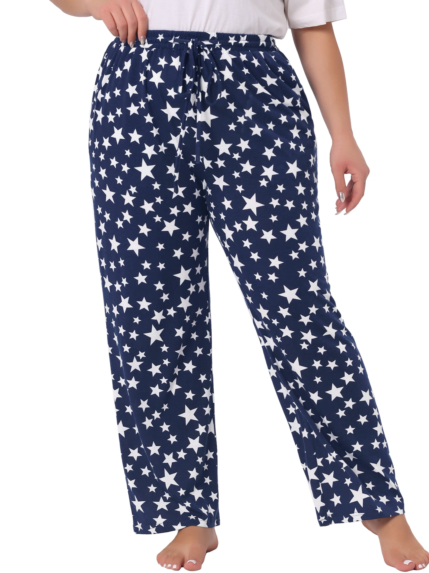DARING DIVA Women's Plus Pajama Pant Comfy Star Print Nightwear 2X Navy Blue