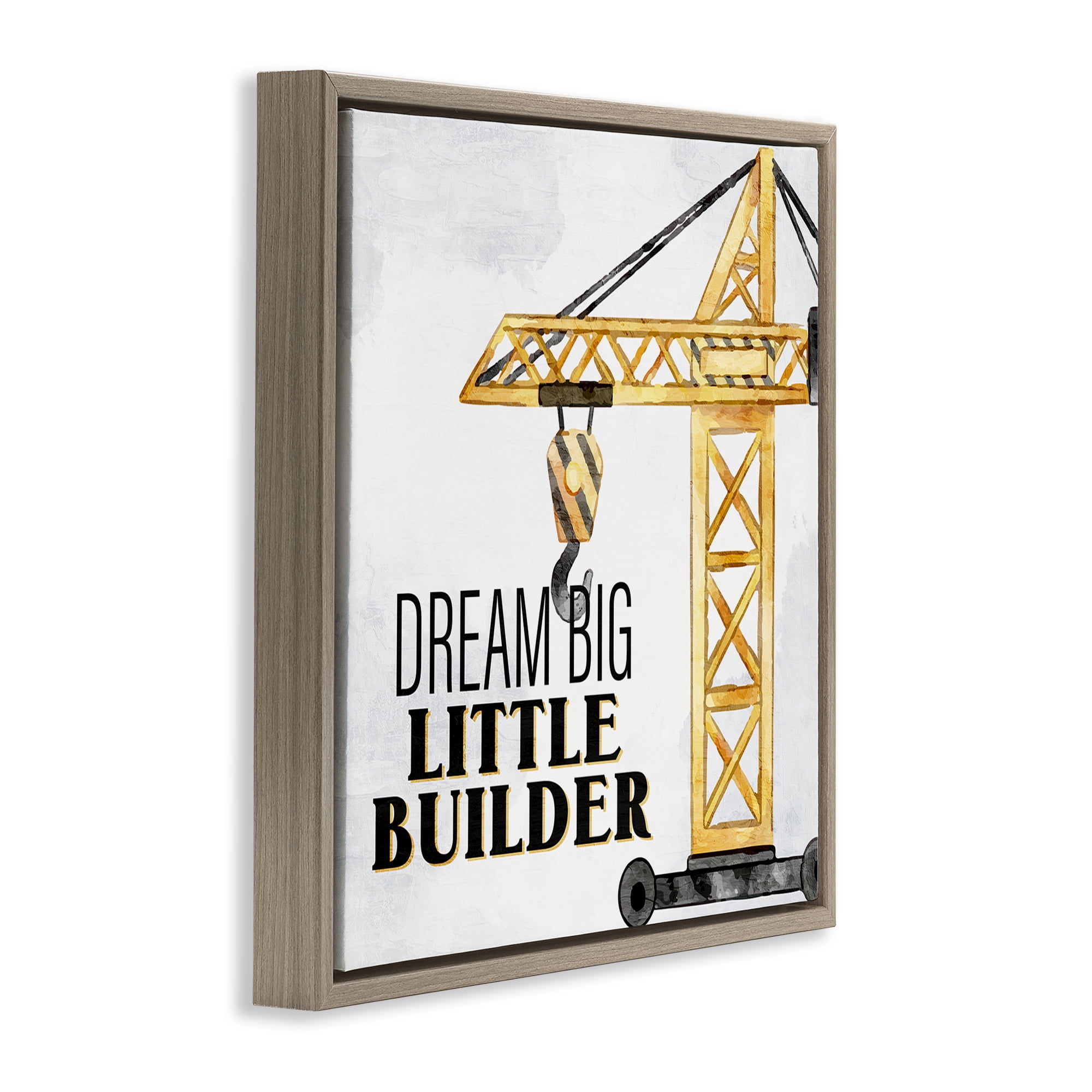 Stupell Industries Dream Big Little Builder Transportation Painting Brown Floater Framed Canvas Art Print Wall Art, 18 x 18