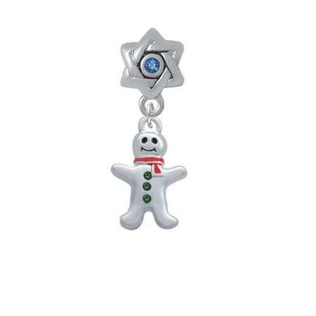 Gingerbread Man with Red Scarf and Green Buttons - Star of David with Blue Crystal Charm Bead