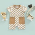 thumbnail image 3 of Fortune Baby Boy Checkerboard Romper Summer Plaid Short Jumpsuit with Pockets, 3 of 7