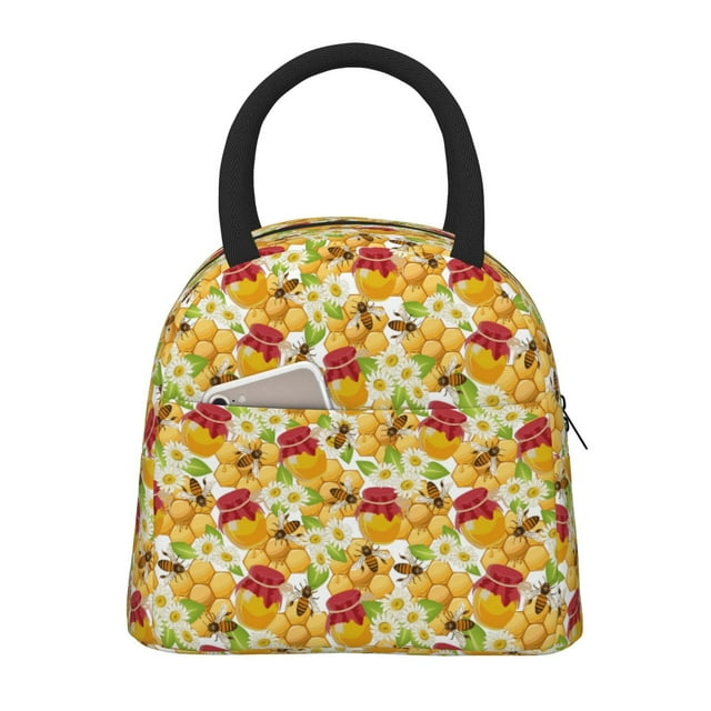 Balery Bees Honeycomb Jars Of Honey Flowers Bolsa de Almuerzo para Mujeres, Caja de Almuerzo, Bolsa de Almuerzo Pequeña Impermeable, Tote de Almuerzo Reutilizable con Gran Capacidad