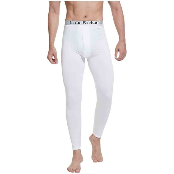 QSAWXQZ Men's Fleece Lined Thermal Base Layer Bottom Elastic Waist Solid Workout Leggings for Cold White 3XL