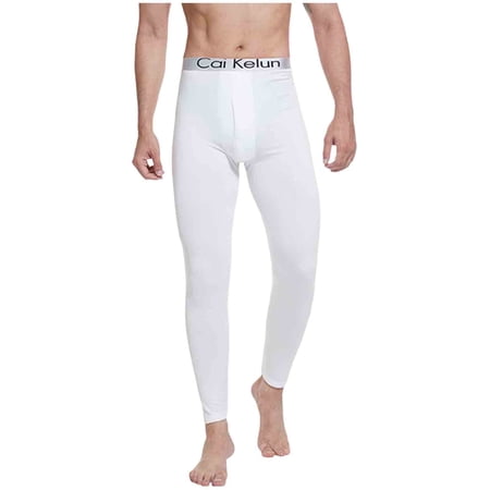 uublik Mens Thermal Pants Sports Tights Leggings Winter Athletic Baselayer Bottoms, White