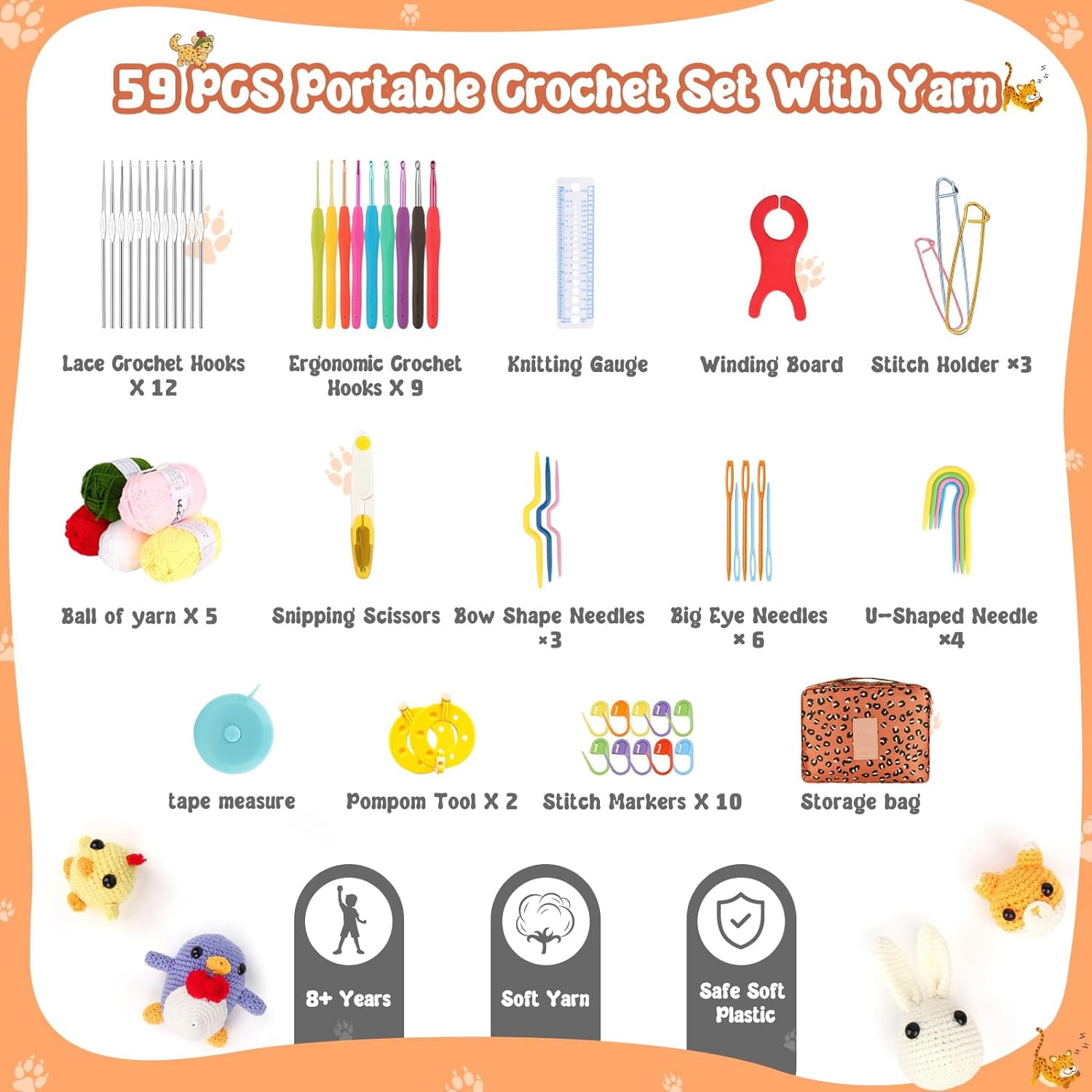 ZeenArt Crochet Kit for Beginner, 58 Pcs Portable Crochet Hook Set Carry Bag, Knitting Starter Kit for Adults