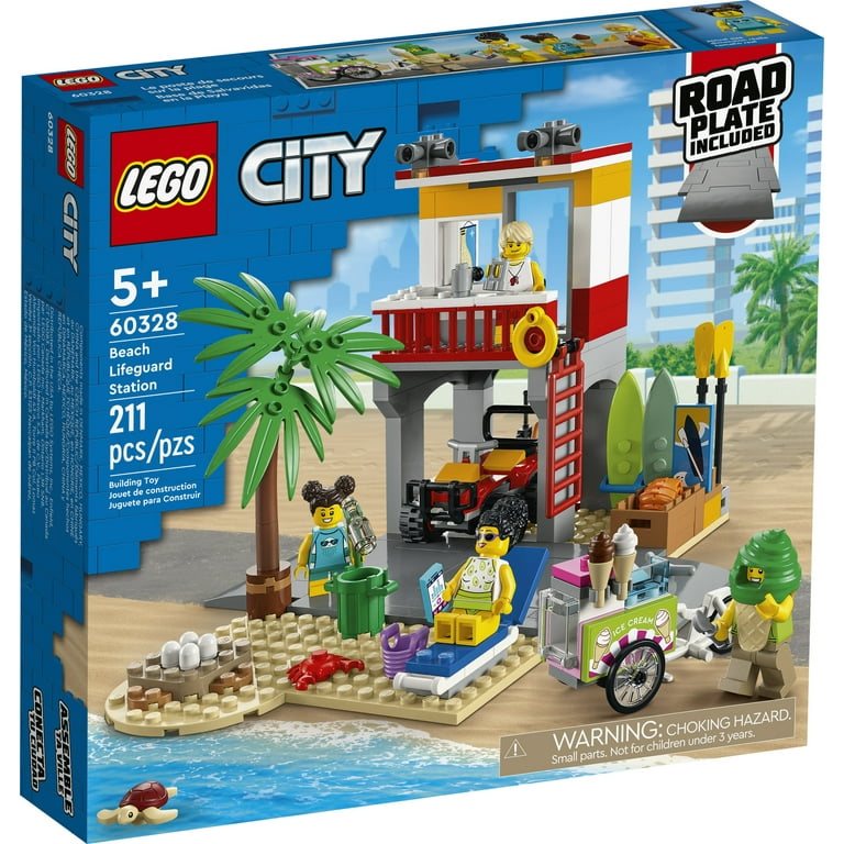 LEGO City Beach Lifeguard Station 60328 Building Kit for Ages 5+, with 4  Minifigures and Crab and Turtle Figures (211 Pieces) 