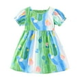 thumbnail image 1 of Robes pour Adolescents Manches Courtes Col Rond Imprimé Vêtements Décontractés Mignons Robe pour Tout-Petits Vert 6-7 Ans, 1 of 4