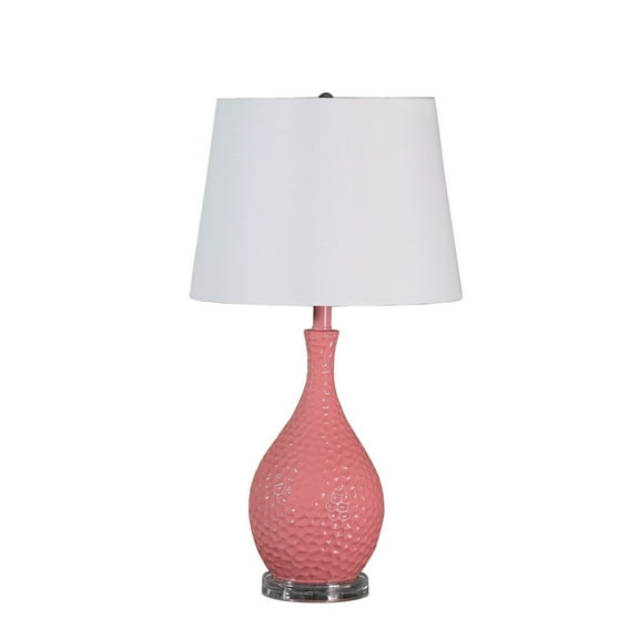 Pin Bowl Design Metal Table Lamp with Hammered Pattern, Pink- Saltoro Sherpi