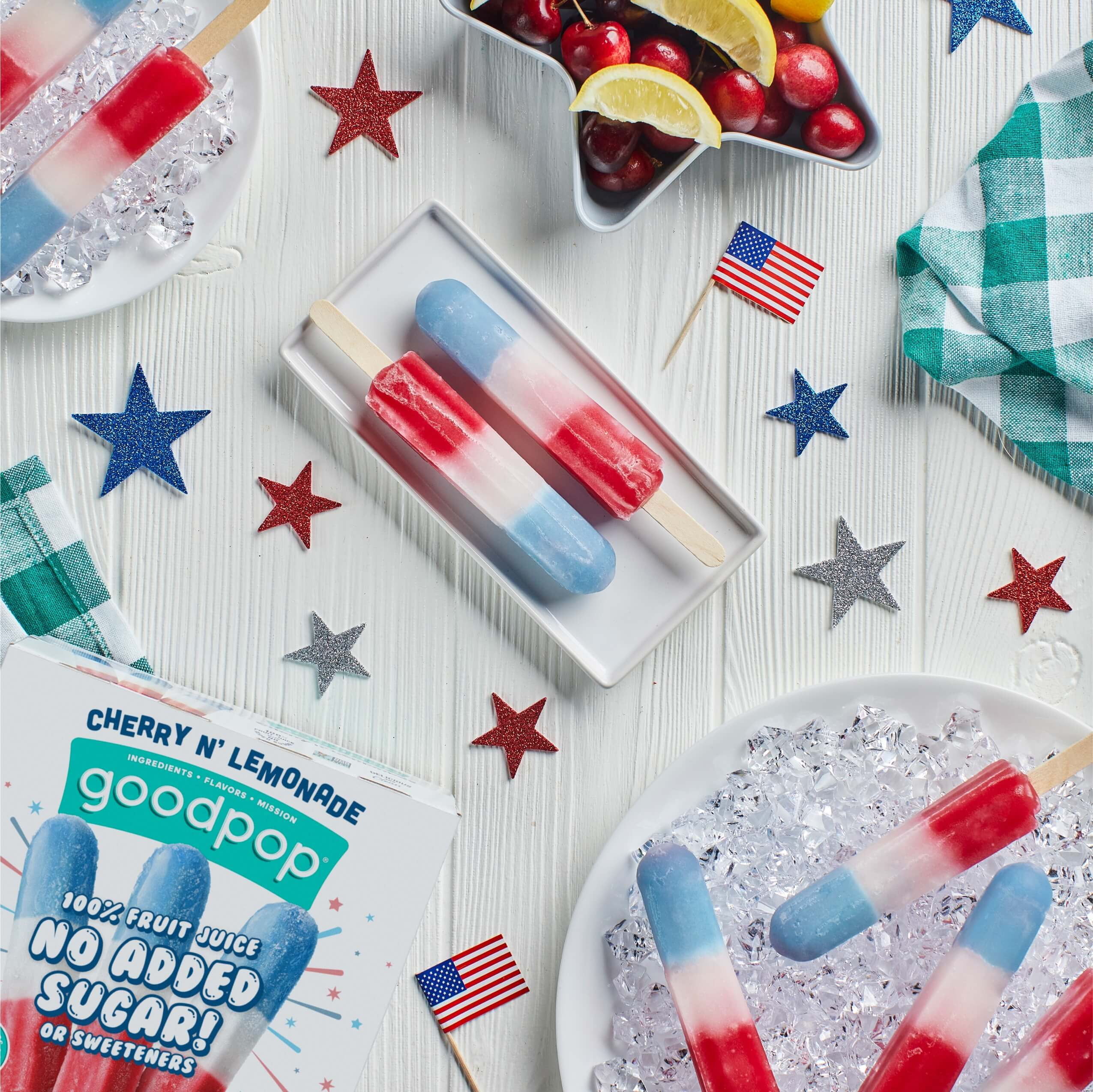 GoodPop Cherry n' Lemonade Red, White and Blue 100% Juice Ice Pops, No Added Sugar, 8 ct