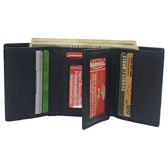 RFID Blocking Genuine Leather Wallet Extra Capacity Classic Trifold Wallet for Men