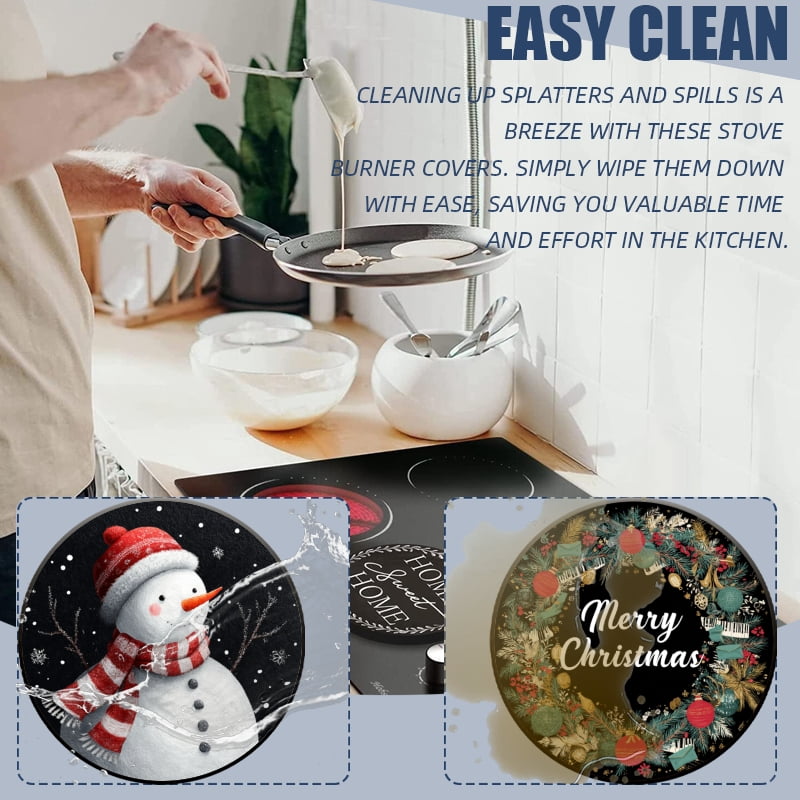 Christmas Metal Electric Stove Burner Cover, Merry Christmas Joy Snowman Round Durable Gas Stove Burner Covers Set of 4 for Kitchen Decor Xmas Decorations, 8 Inches and 10 Inches