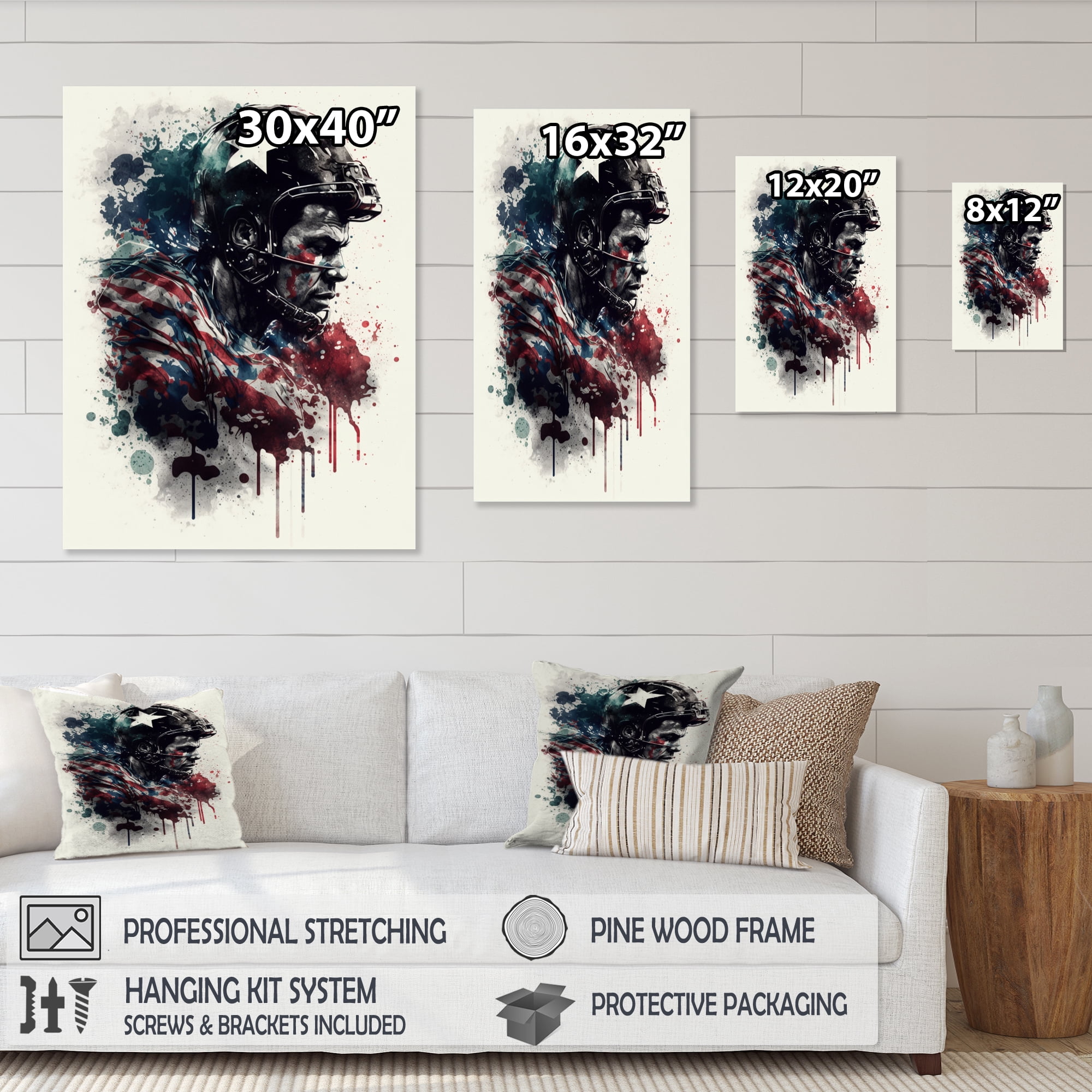 Designart Football Player Portrait Canvas Wall Art